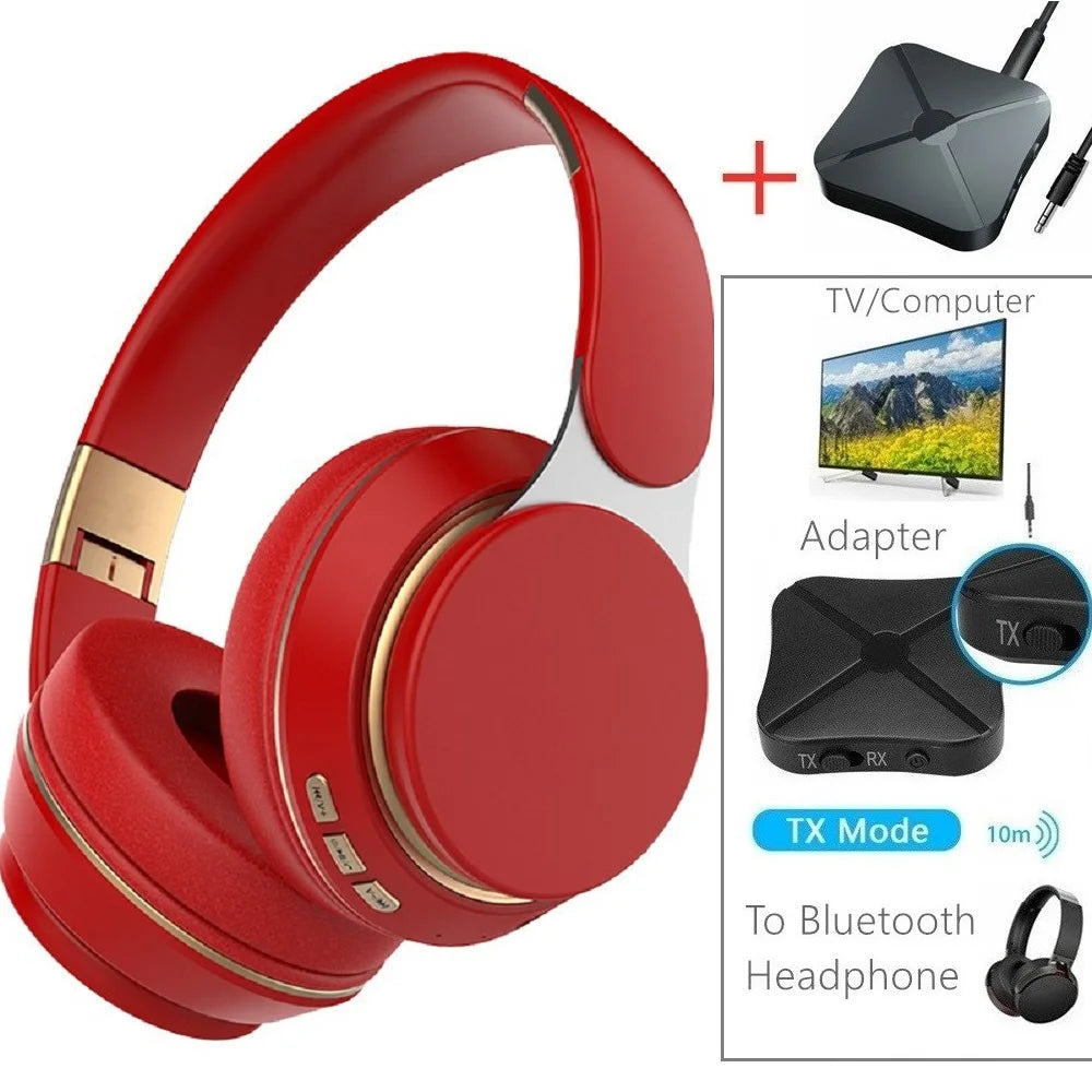 Wireless TV Headphones Bluetooth 5.0 USB Adaptor Stereo Headset Foldable Helmet Earbuds with Mic for Samsung TV PC Music